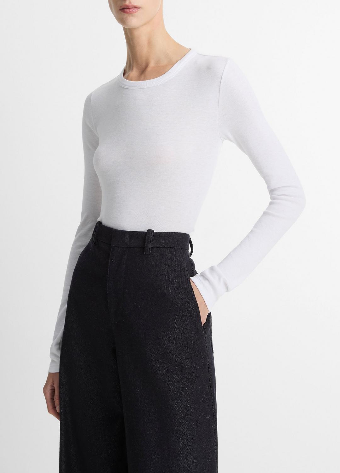 Essential Pima Cotton-Blend Long-Sleeve T-Shirt in Long Sleeve - OPTIC WHITE | VINCE Women