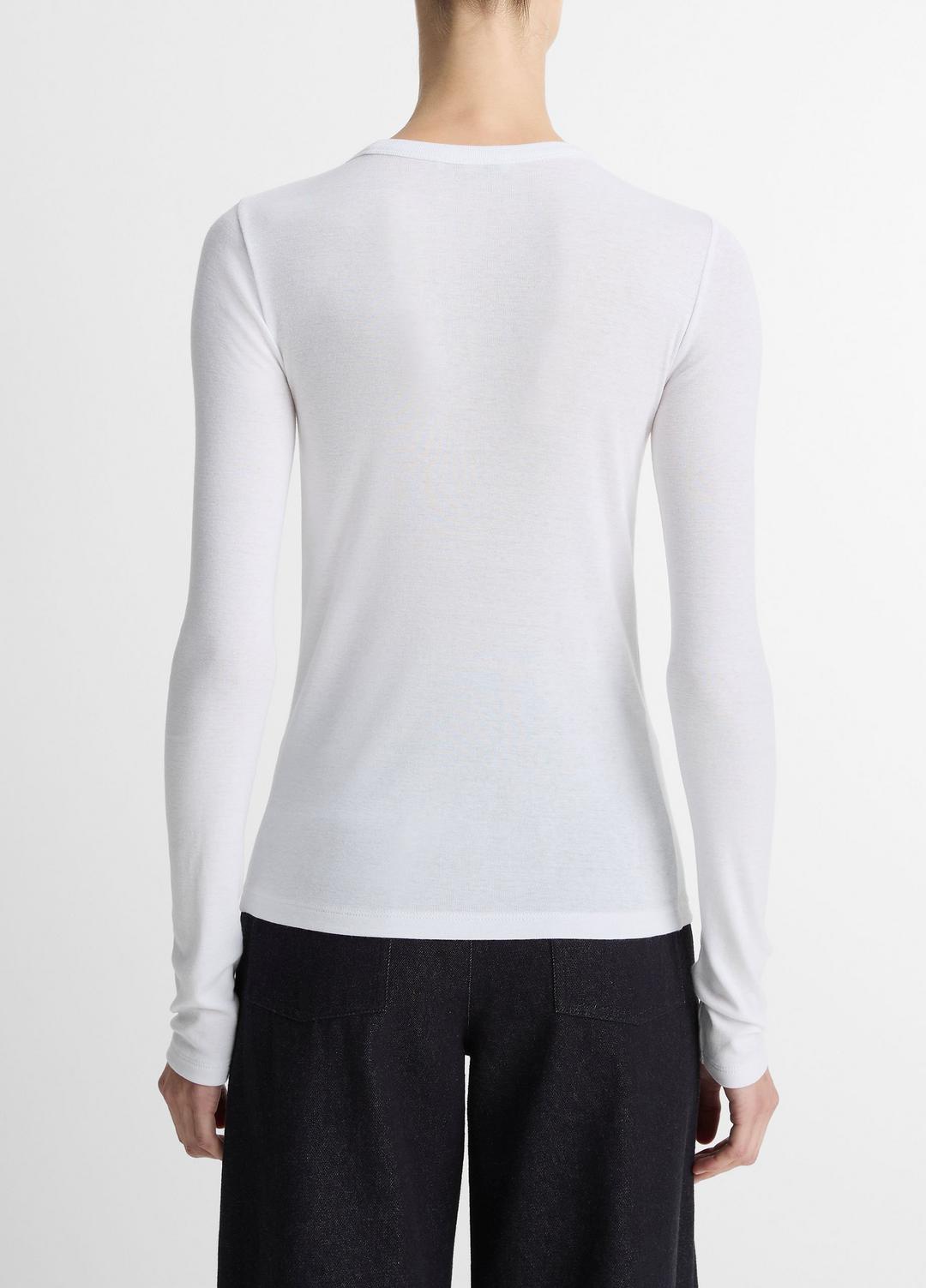 Essential Pima Cotton-Blend Long-Sleeve T-Shirt in Long Sleeve - OPTIC WHITE | VINCE Women