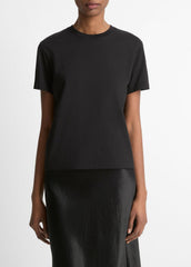 Pima Cotton Crew Neck T-Shirt in Short Sleeve - BLACK | VINCE Women