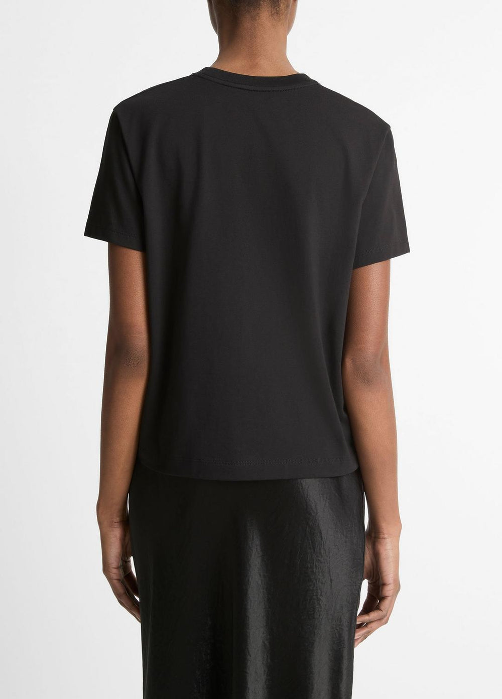 Pima Cotton Crew Neck T-Shirt in Short Sleeve - BLACK | VINCE Women