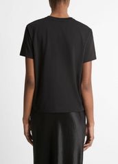 Pima Cotton Crew Neck T-Shirt in Short Sleeve - BLACK | VINCE Women