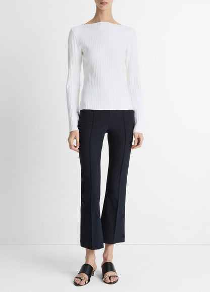 Ribbed Cotton-Blend Slash-Neck Long-Sleeve Top in Long Sleeve - OFF WHITE | VINCE Women