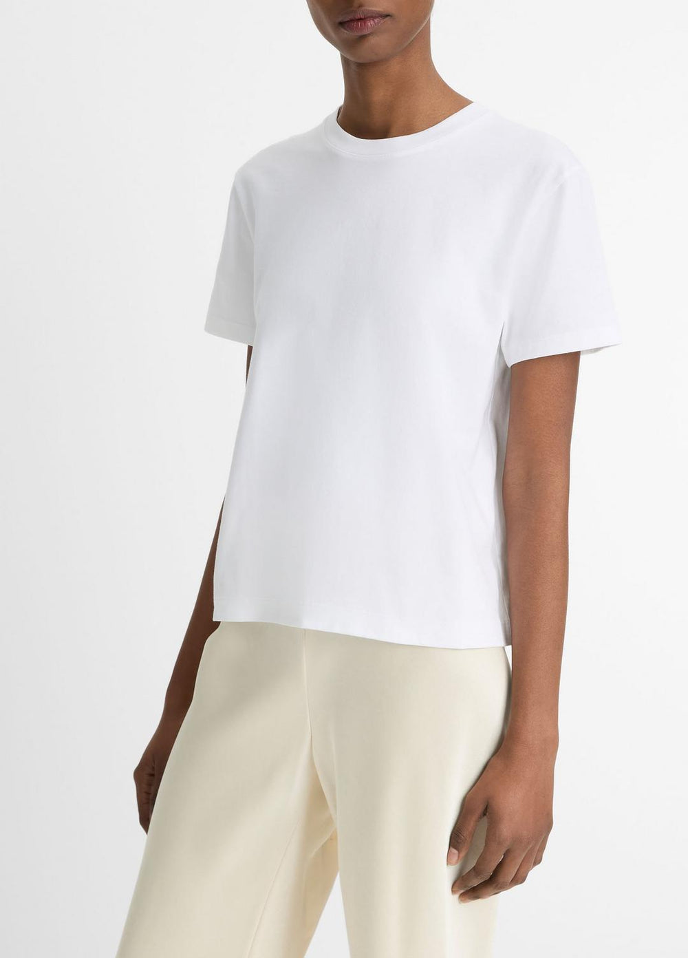 Pima Cotton Crew Neck T-Shirt in Short Sleeve - OPTIC WHITE | VINCE Women