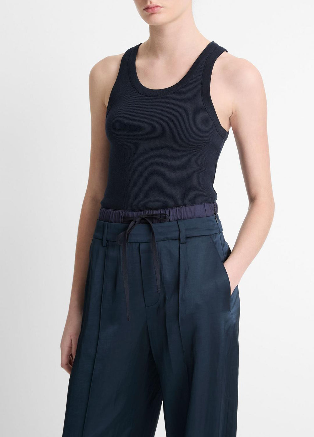 Ribbed Scoop-Neck Tank in Tank Tops - COASTAL BLUE | VINCE Women