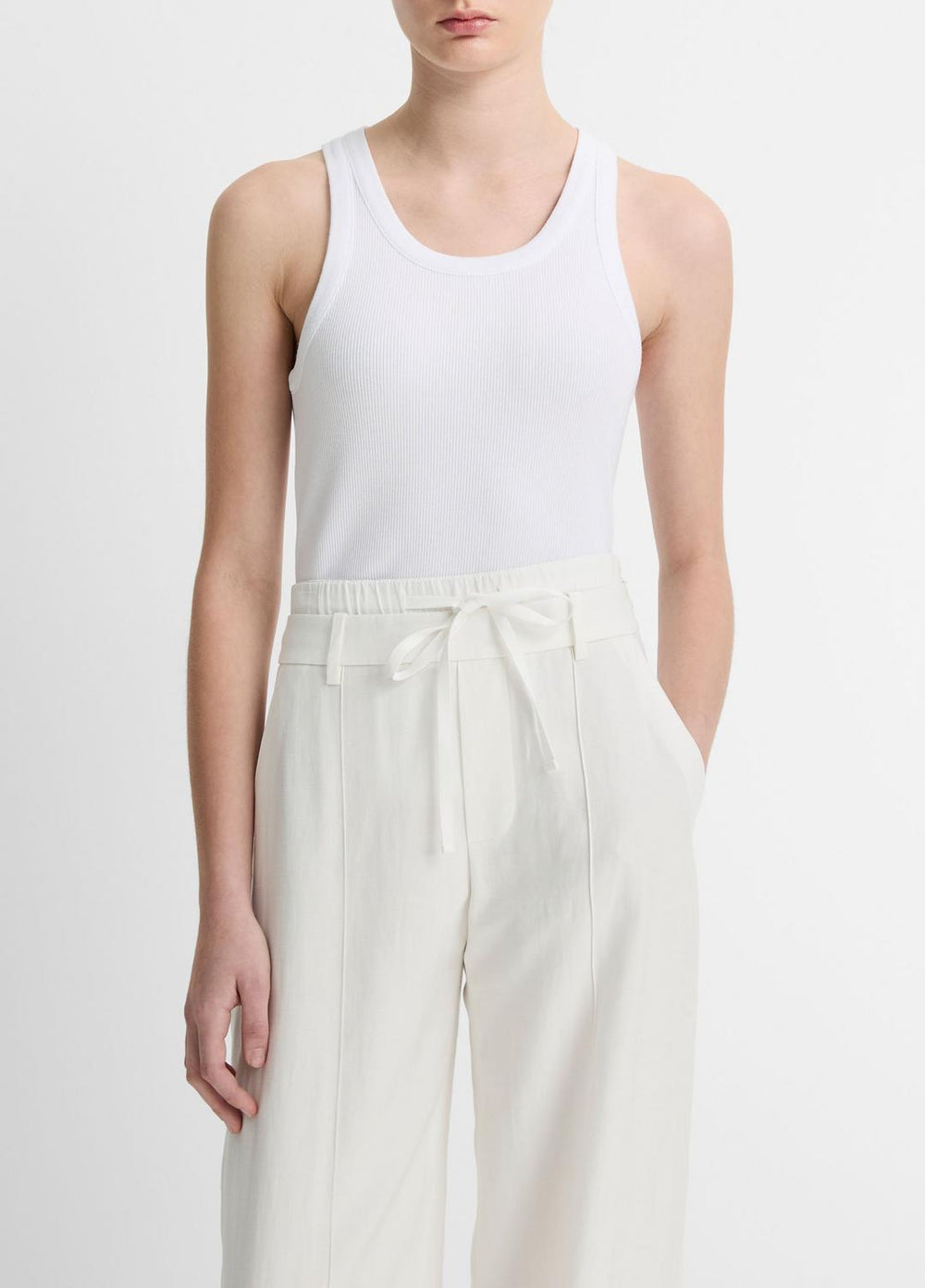 Ribbed Scoop-Neck Tank in Tank Tops - OPTIC WHITE | VINCE Women