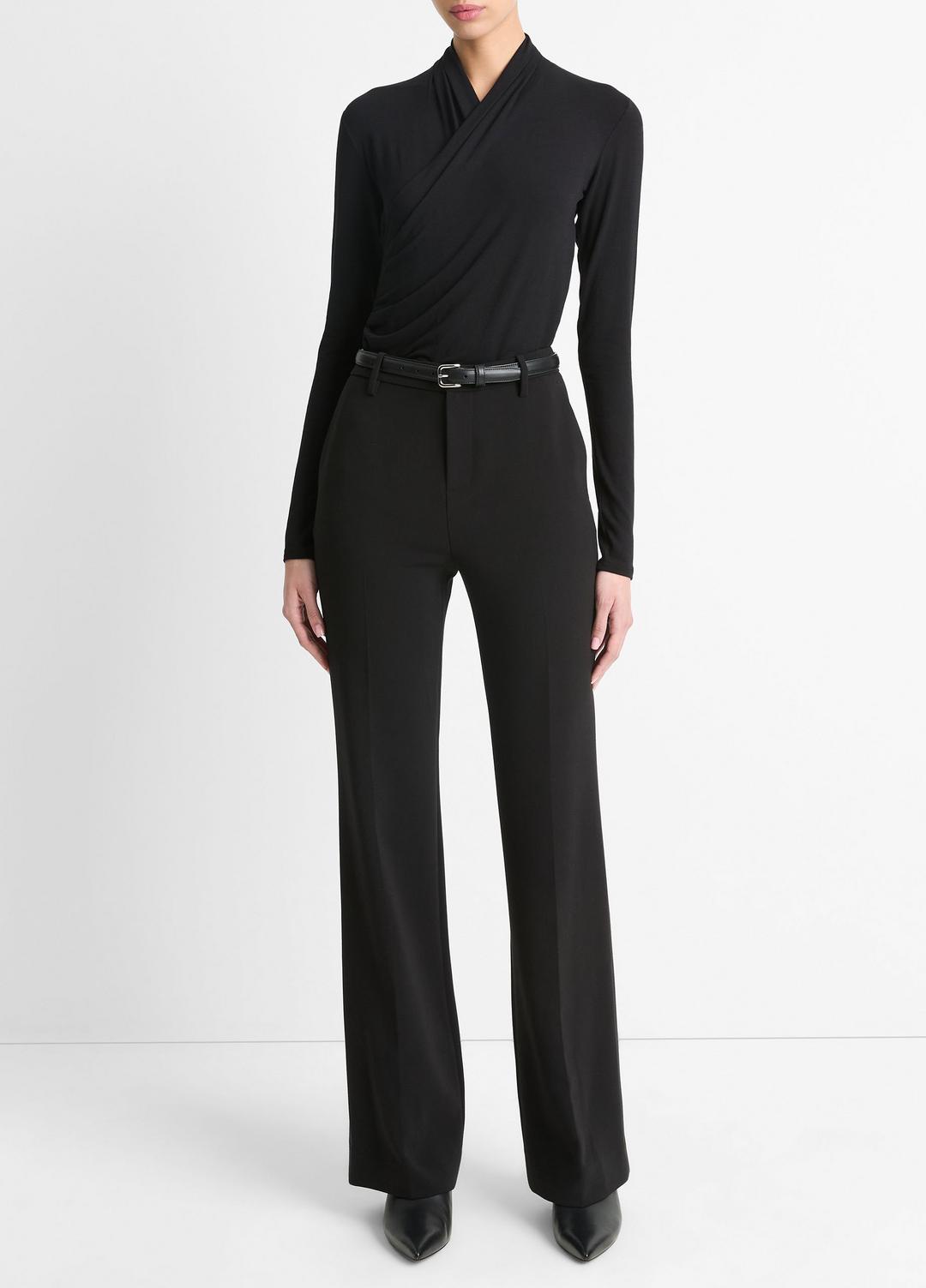 Fixed Wrap Long-Sleeve Top in Long Sleeve - BLACK | VINCE Women