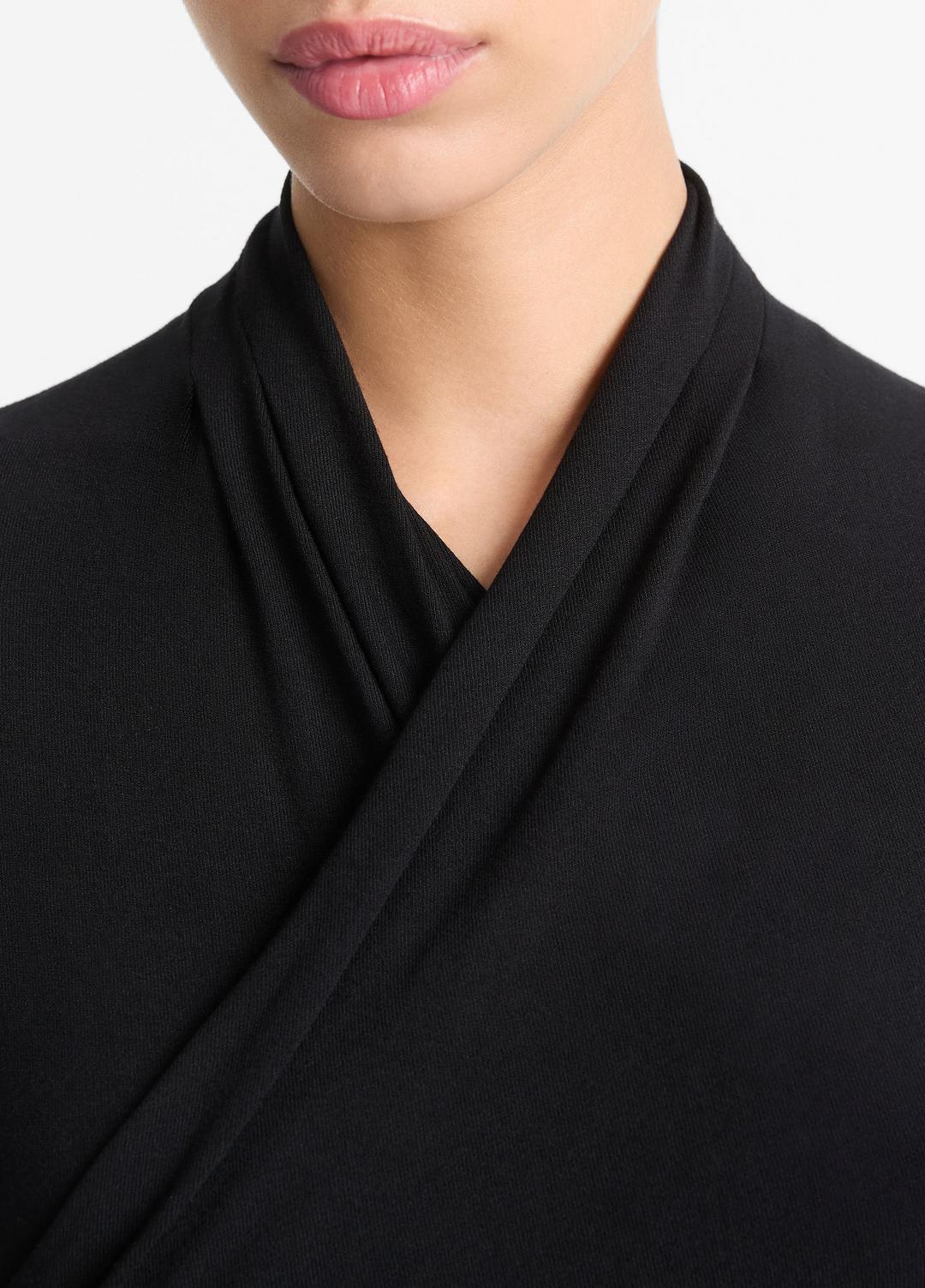 Fixed Wrap Long-Sleeve Top in Long Sleeve - BLACK | VINCE Women