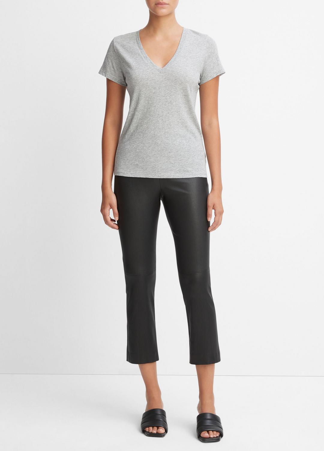Essential Pima Cotton V-Neck T-Shirt in Short Sleeve - HEATHER GREY | VINCE Women