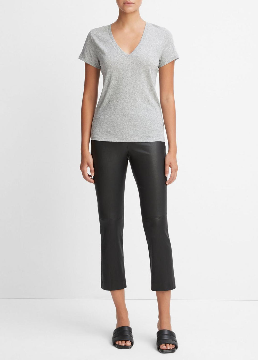 Essential Pima Cotton V-Neck T-Shirt in Short Sleeve - HEATHER GREY | VINCE Women