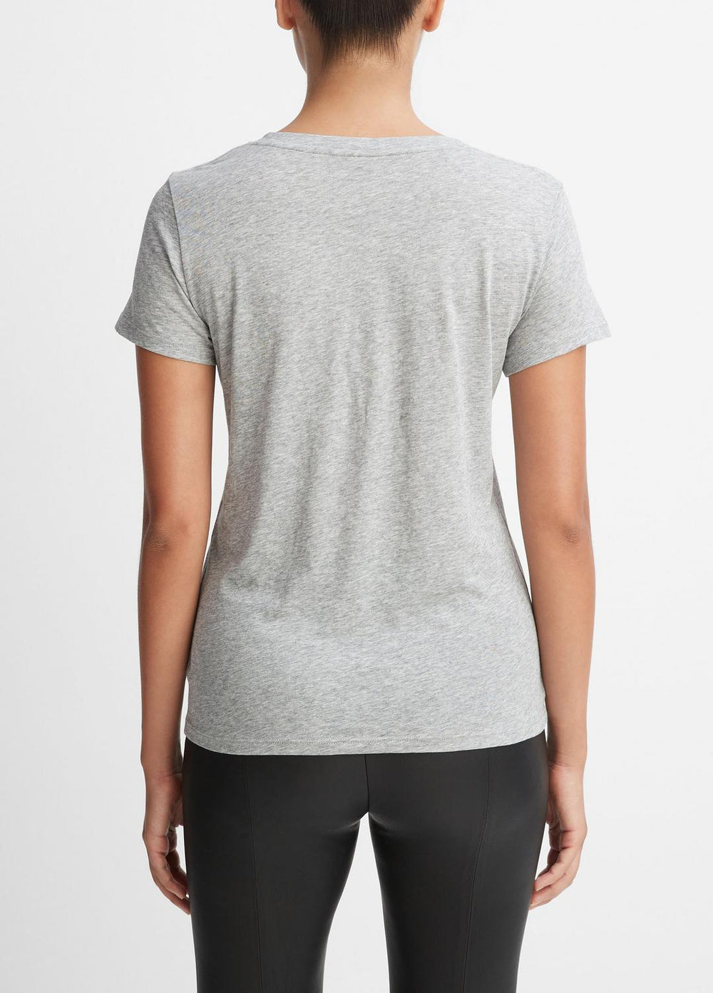Essential Pima Cotton V-Neck T-Shirt in Short Sleeve - HEATHER GREY | VINCE Women