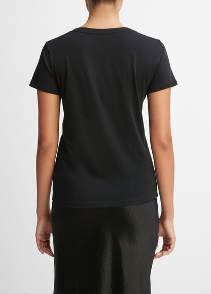 Essential Pima Cotton V-Neck T-Shirt in Short Sleeve - BLACK | VINCE Women