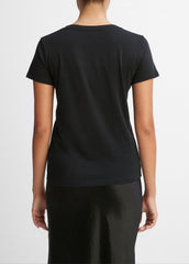 Essential Pima Cotton V-Neck T-Shirt in Short Sleeve - BLACK | VINCE Women