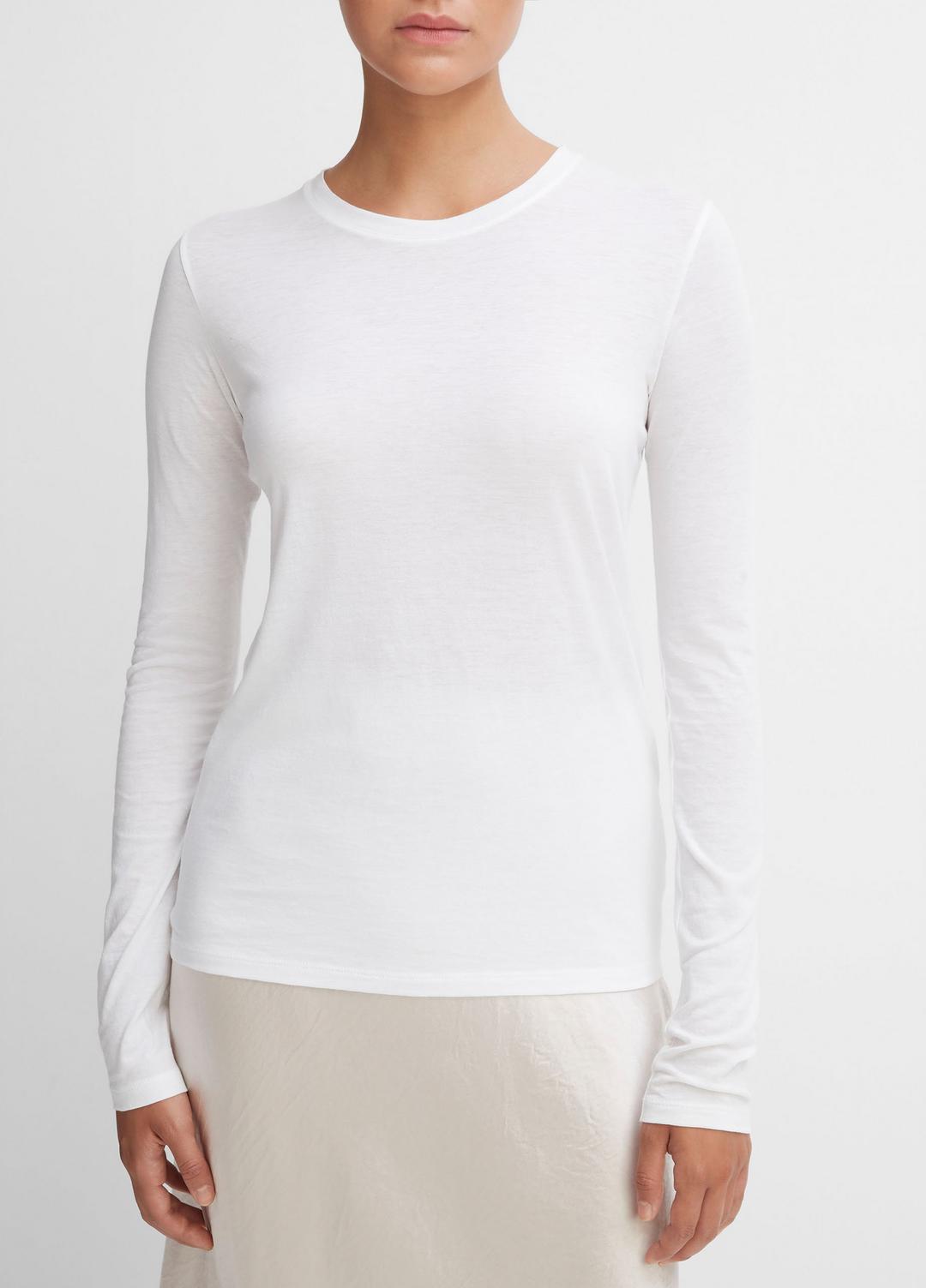 Essential Long Sleeve Crew Neck T-Shirt in Long Sleeve - OPTIC WHITE | VINCE Women