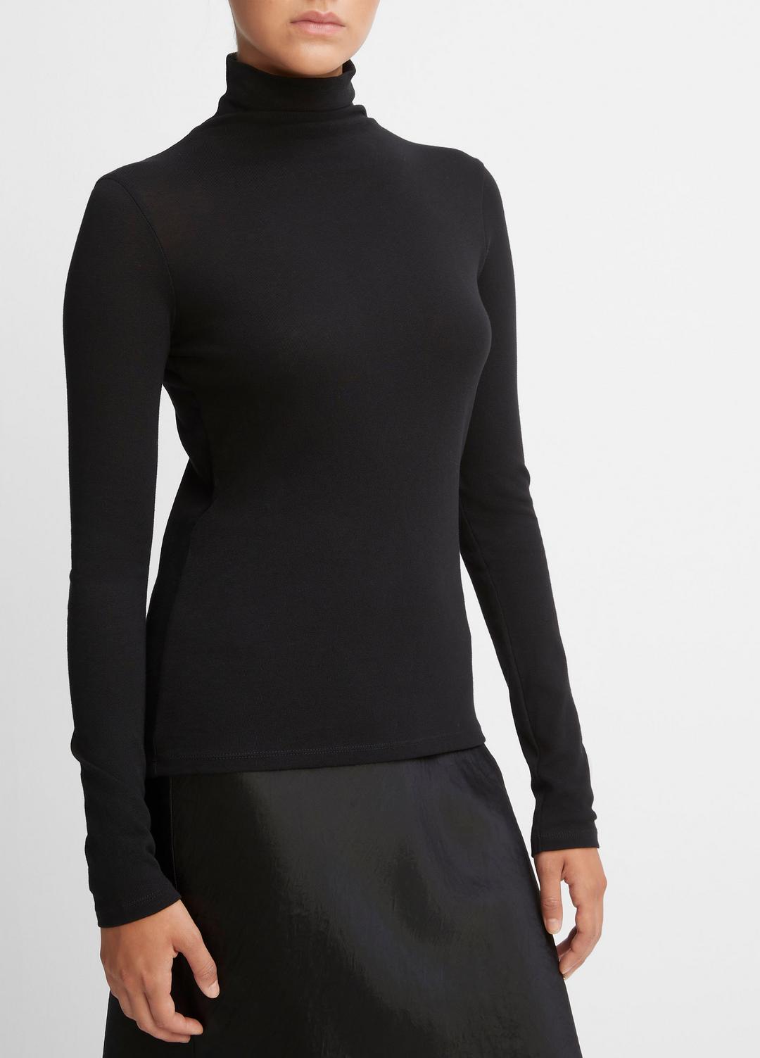 Essential Long Sleeve Turtleneck in Long Sleeve - BLACK | VINCE Women