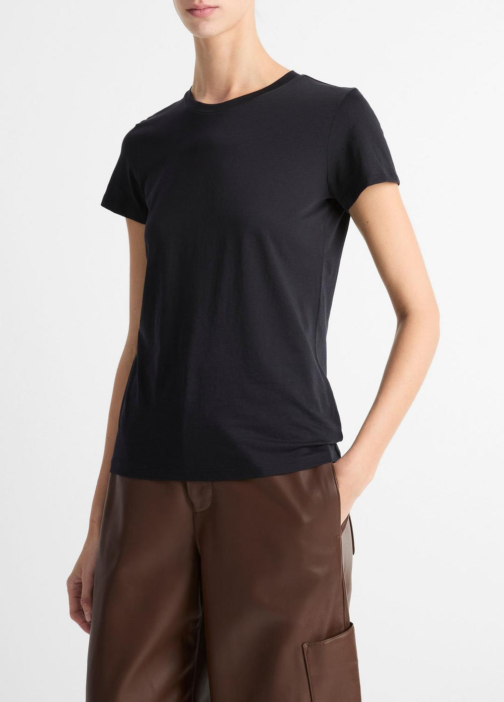 Essential Pima Cotton Crew Neck T-Shirt in Short Sleeve - COASTAL BLUE | VINCE Women