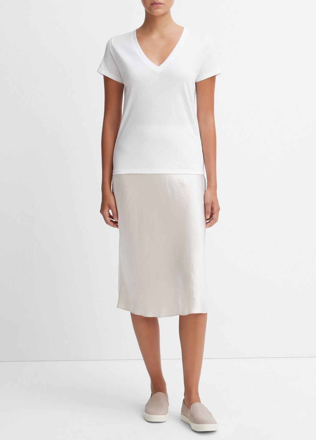 Essential Pima Cotton V-Neck T-Shirt in Short Sleeve - OPTIC WHITE | VINCE Women