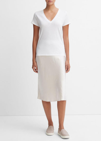 Essential Pima Cotton V-Neck T-Shirt in Short Sleeve - OPTIC WHITE | VINCE Women