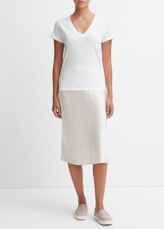 Essential Pima Cotton V-Neck T-Shirt in Short Sleeve - OPTIC WHITE | VINCE Women