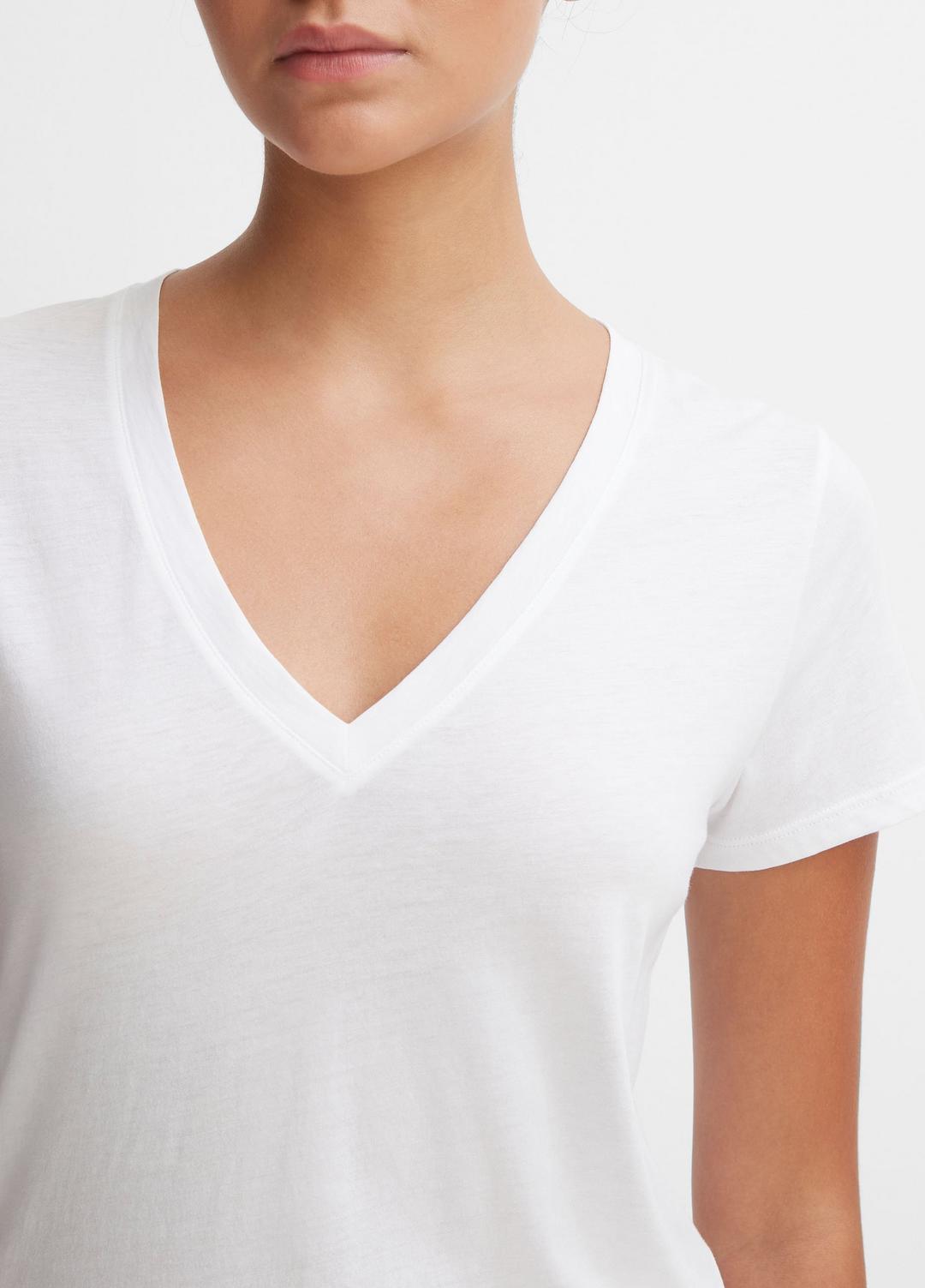 Essential Pima Cotton V-Neck T-Shirt in Short Sleeve - OPTIC WHITE | VINCE Women
