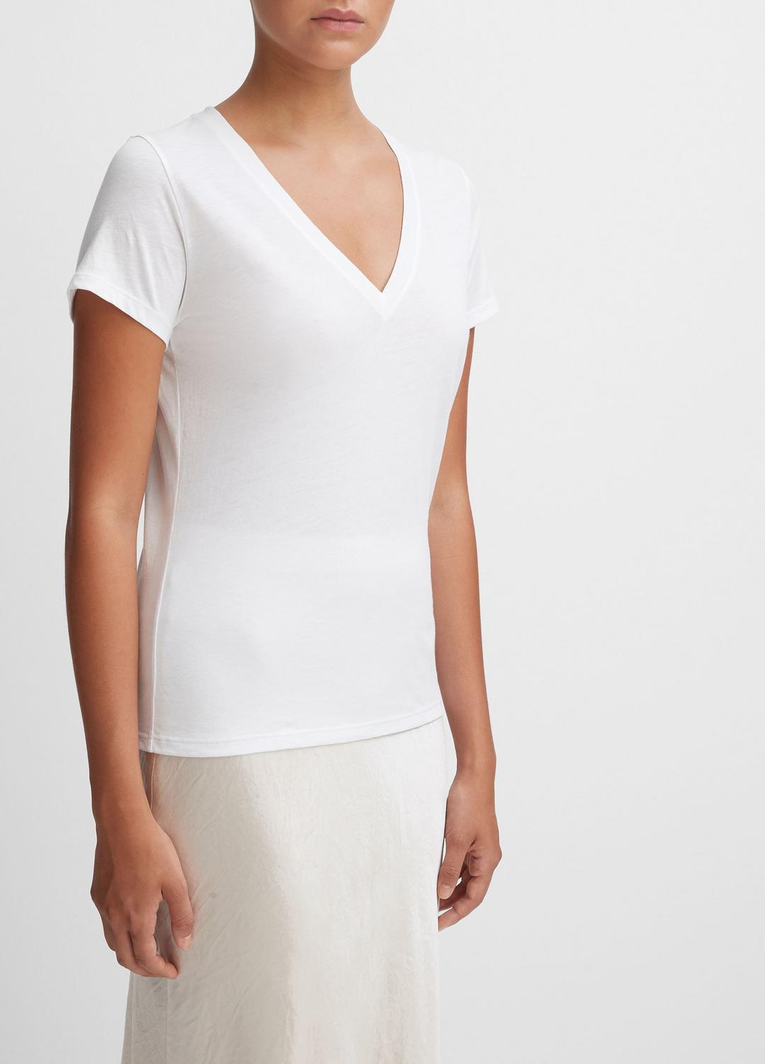 Essential Pima Cotton V-Neck T-Shirt in Short Sleeve - OPTIC WHITE | VINCE Women