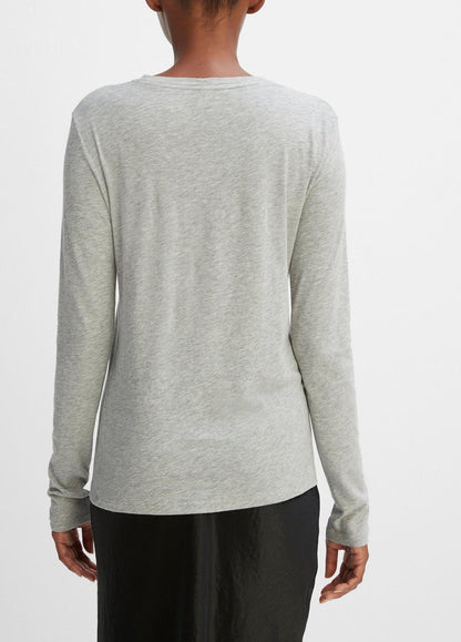 Essential Long Sleeve Crew Neck T-Shirt in Long Sleeve - HEATHER GREY | VINCE Women