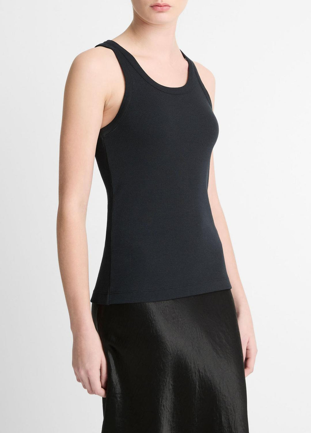 Ribbed Scoop-Neck Tank in Tank Tops - BLACK | VINCE Women
