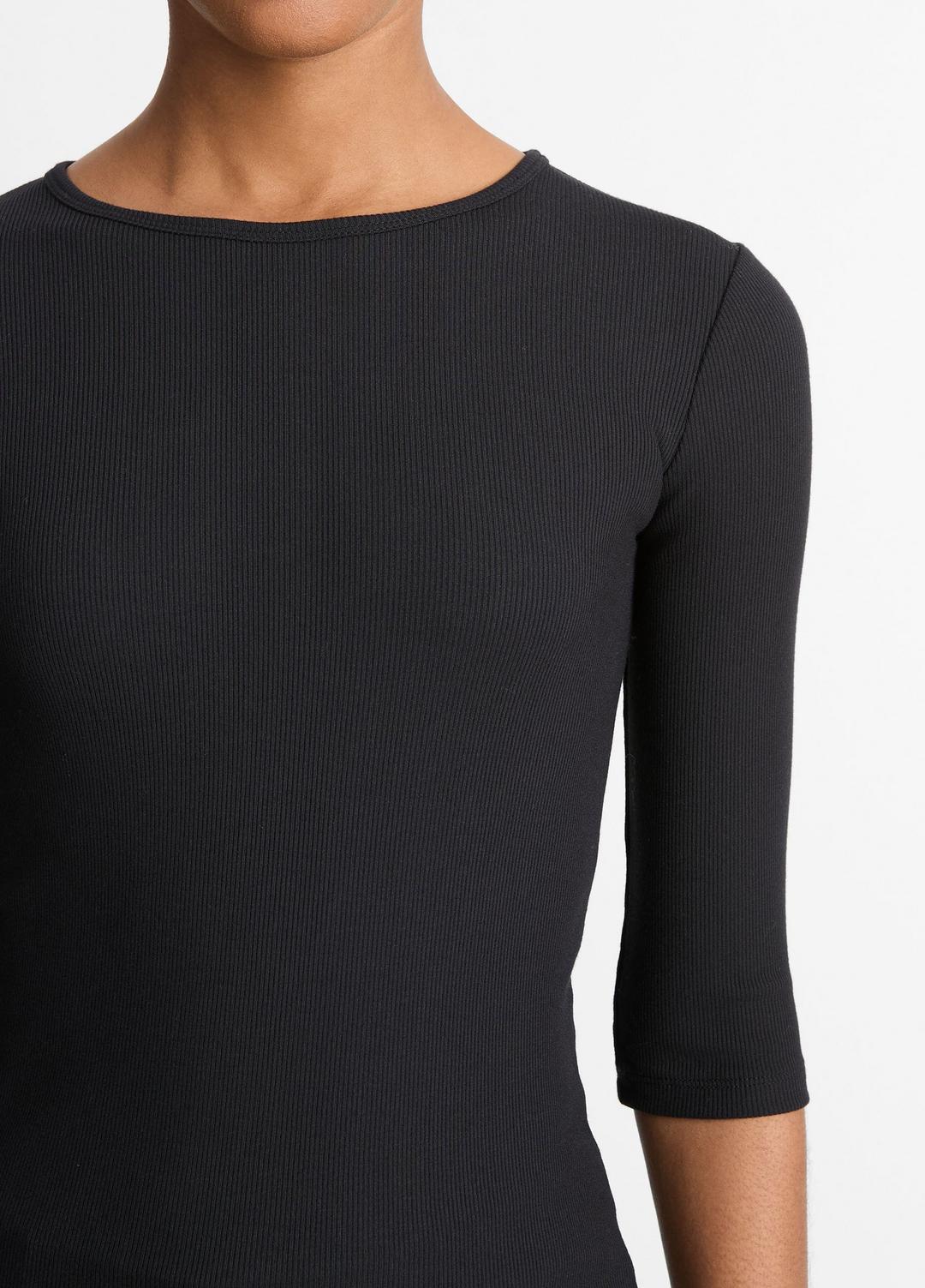 Elbow-Sleeve Crew Neck T-Shirt in Short Sleeve - BLACK | VINCE Women
