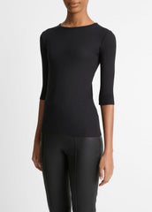 Elbow-Sleeve Crew Neck T-Shirt in Short Sleeve - BLACK | VINCE Women