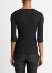 Elbow-Sleeve Crew Neck T-Shirt in Short Sleeve - BLACK | VINCE Women