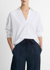Easy Pima Cotton Long-Sleeve Polo Shirt in Long Sleeve - OPTIC WHITE | VINCE Women
