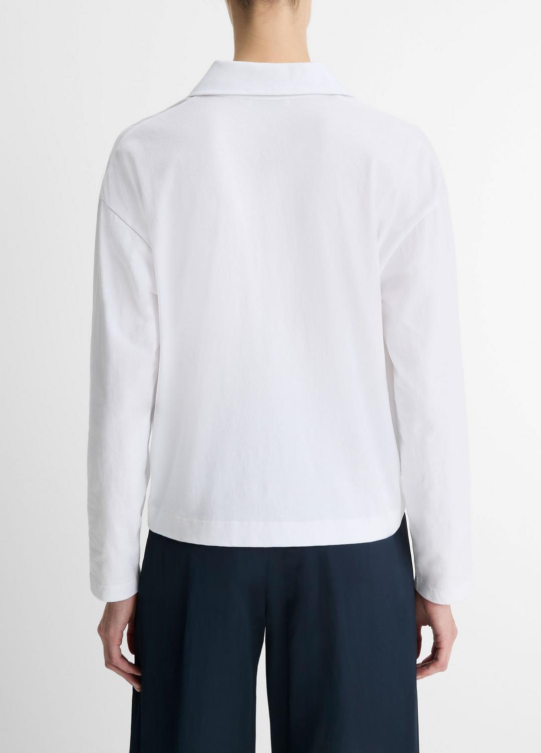 Easy Pima Cotton Long-Sleeve Polo Shirt in Long Sleeve - OPTIC WHITE | VINCE Women