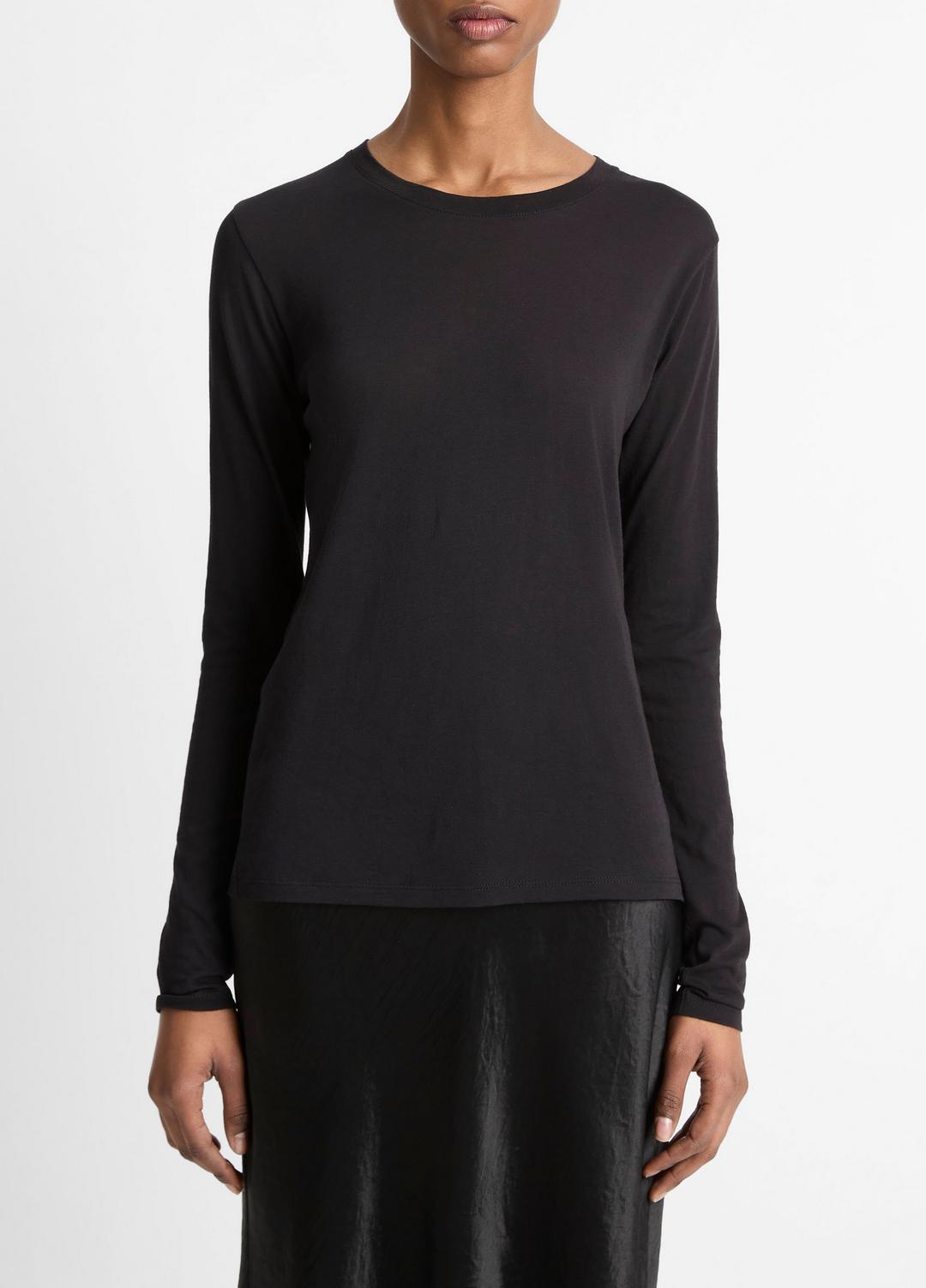 Essential Long Sleeve Crew Neck T-Shirt in Long Sleeve - BLACK | VINCE Women