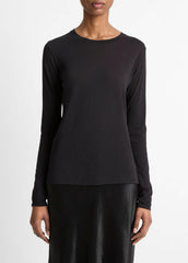 Essential Long Sleeve Crew Neck T-Shirt in Long Sleeve - BLACK | VINCE Women