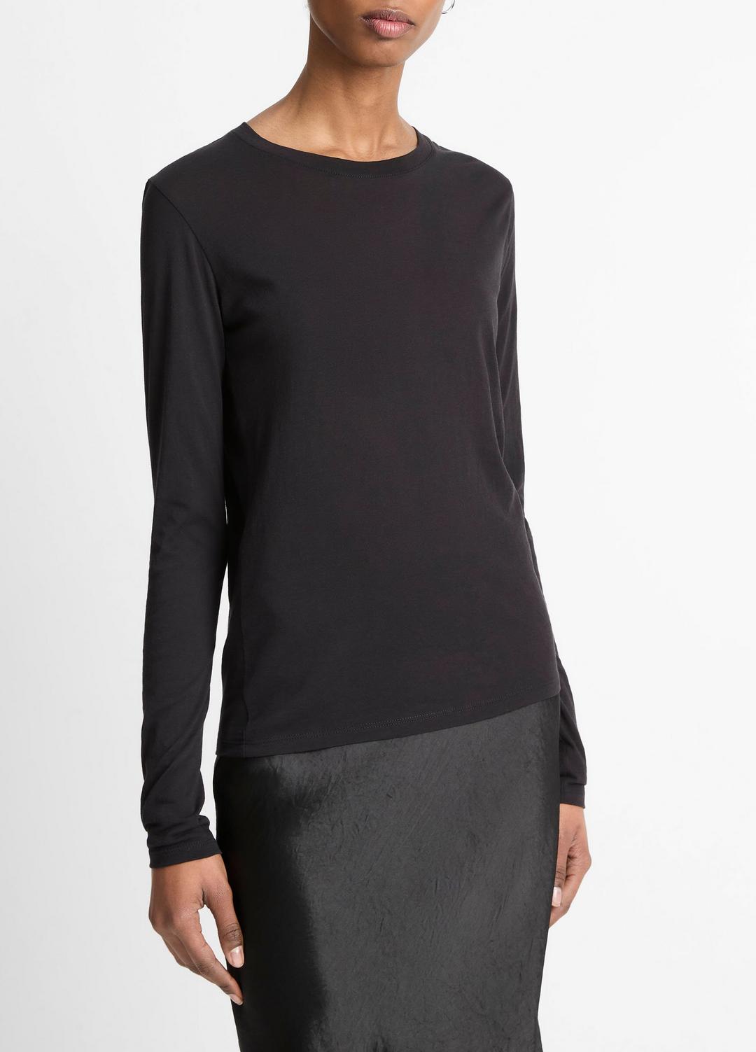 Essential Long Sleeve Crew Neck T-Shirt in Long Sleeve - BLACK | VINCE Women