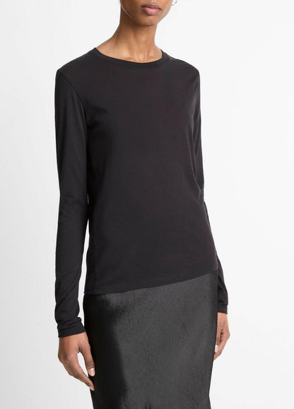 Essential Long Sleeve Crew Neck T-Shirt in Long Sleeve - BLACK | VINCE Women