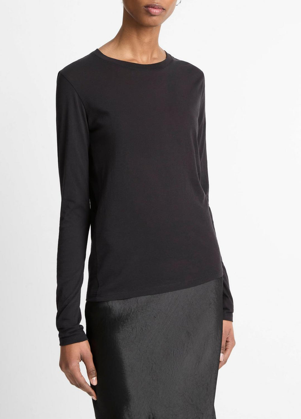 Essential Long Sleeve Crew Neck T-Shirt in Long Sleeve - BLACK | VINCE Women