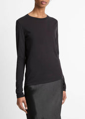 Essential Long Sleeve Crew Neck T-Shirt in Long Sleeve - BLACK | VINCE Women