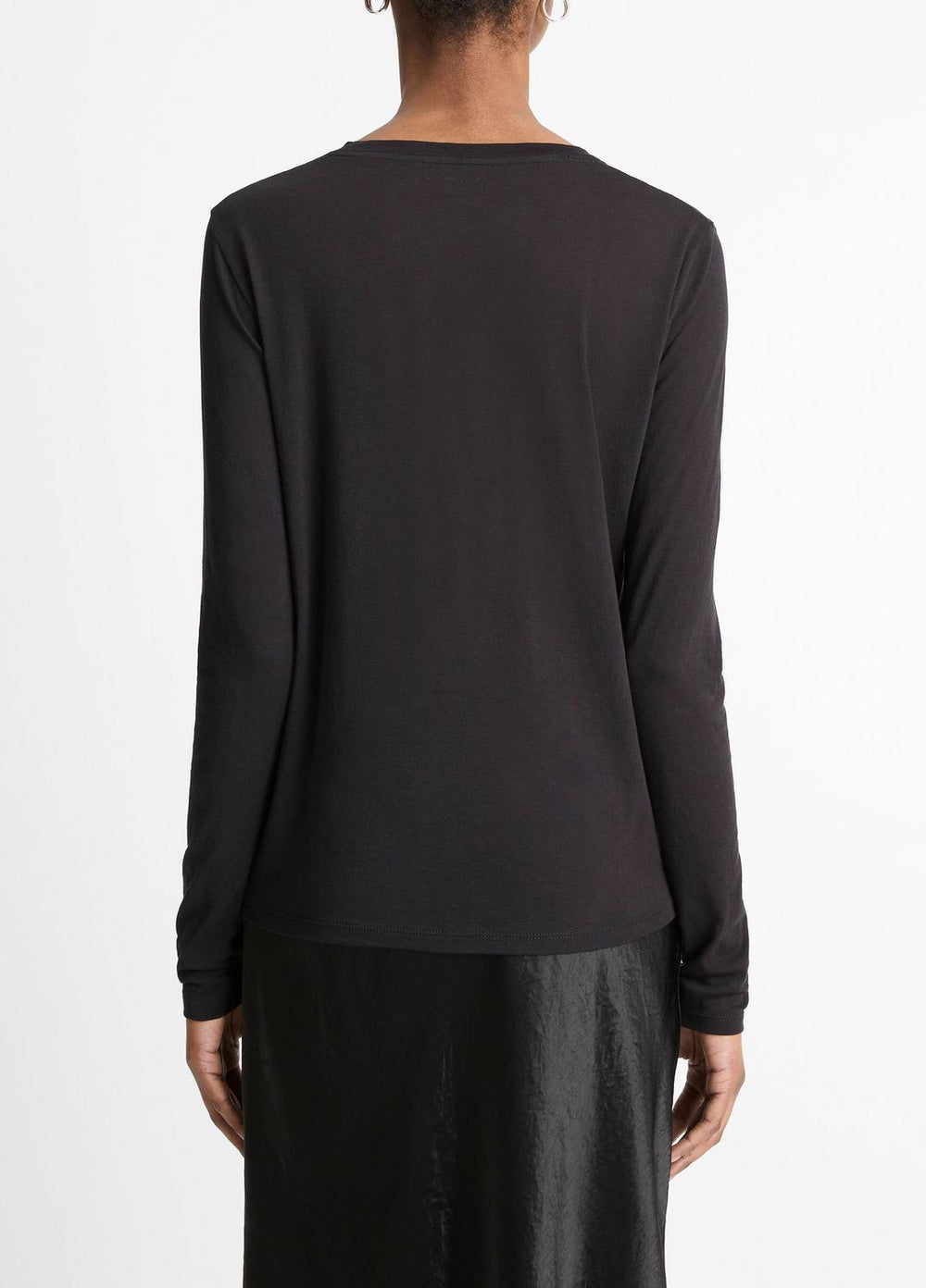 Essential Long Sleeve Crew Neck T-Shirt in Long Sleeve - BLACK | VINCE Women