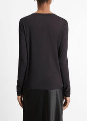 Essential Long Sleeve Crew Neck T-Shirt in Long Sleeve - BLACK | VINCE Women