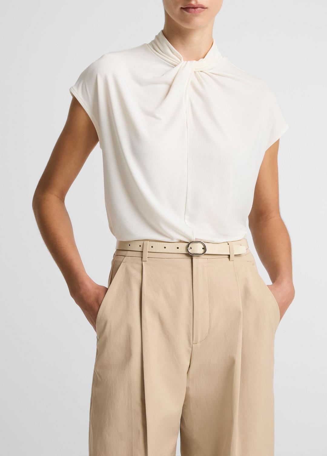 Twist-Neck Matte Jersey Cap-Sleeve Top  in Short Sleeve - BONE | VINCE Women