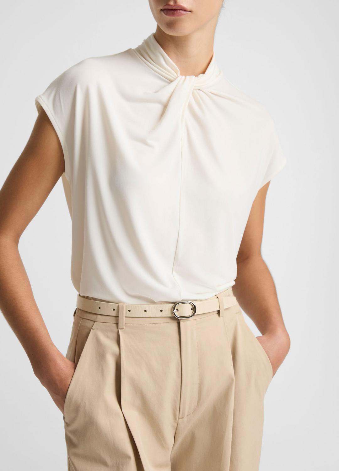 Twist-Neck Matte Jersey Cap-Sleeve Top  in Short Sleeve - BONE | VINCE Women