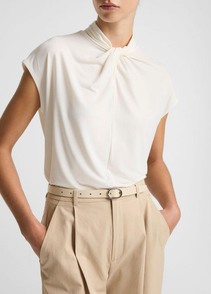 Twist-Neck Matte Jersey Cap-Sleeve Top  in Short Sleeve - BONE | VINCE Women