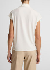 Twist-Neck Matte Jersey Cap-Sleeve Top  in Short Sleeve - BONE | VINCE Women