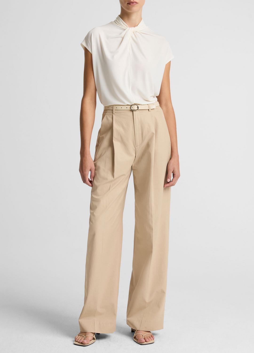Twist-Neck Matte Jersey Cap-Sleeve Top  in Short Sleeve - BONE | VINCE Women