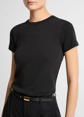 Pima Cotton-Blend '90s Shrunken T-Shirt in Short Sleeve - BLACK | VINCE Women