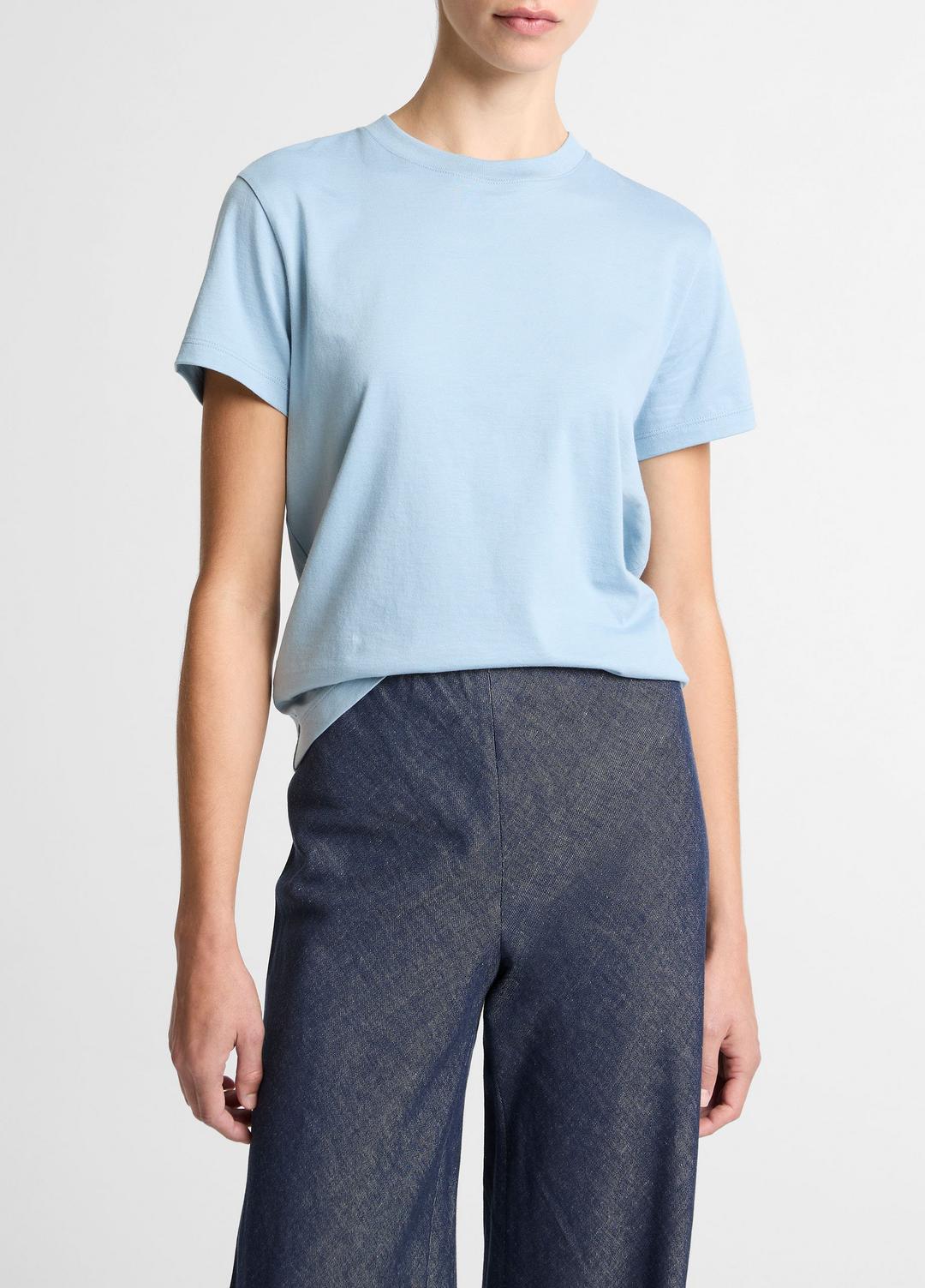Pima Cotton Crew Neck T-Shirt in Short Sleeve - DEL MAR | VINCE Women