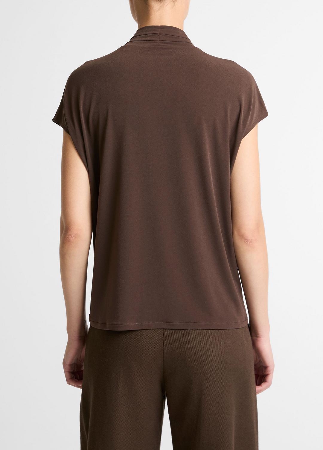 Twist-Neck Matte Jersey Cap-Sleeve Top  in Short Sleeve - DARK BARK | VINCE Women