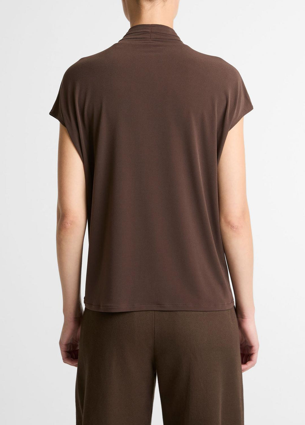 Twist-Neck Matte Jersey Cap-Sleeve Top  in Short Sleeve - DARK BARK | VINCE Women