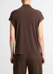 Twist-Neck Matte Jersey Cap-Sleeve Top  in Short Sleeve - DARK BARK | VINCE Women