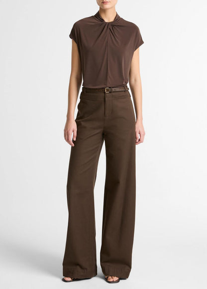 Twist-Neck Matte Jersey Cap-Sleeve Top  in Short Sleeve - DARK BARK | VINCE Women